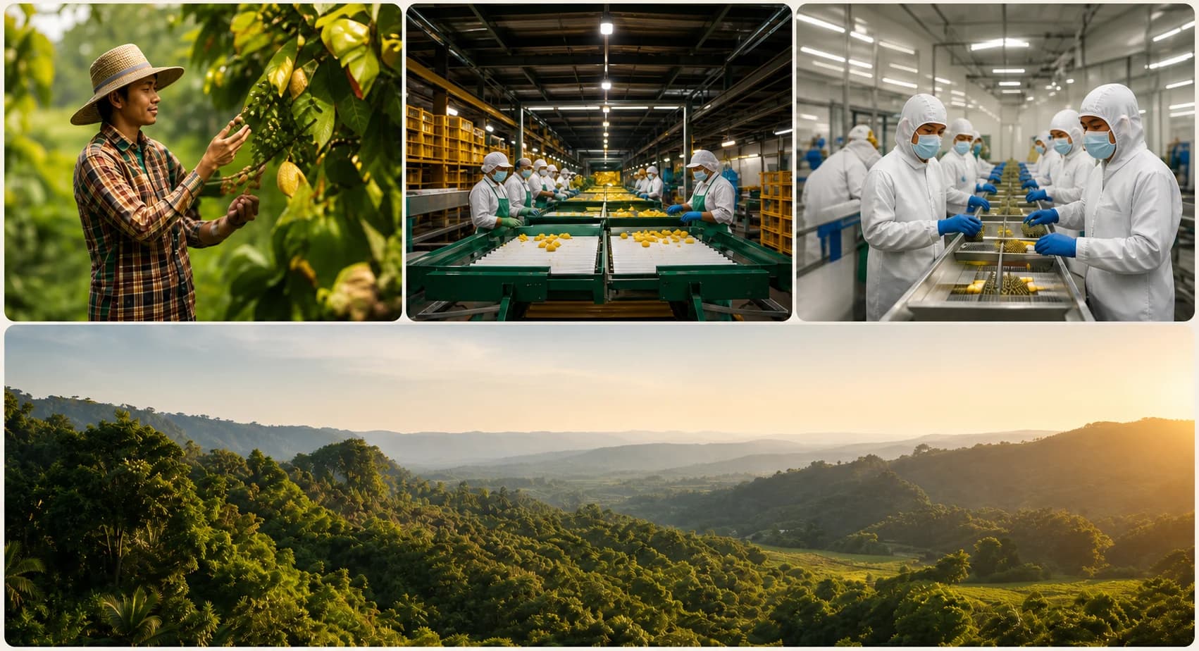 Fruit growing, packing and quality-assurance scenes