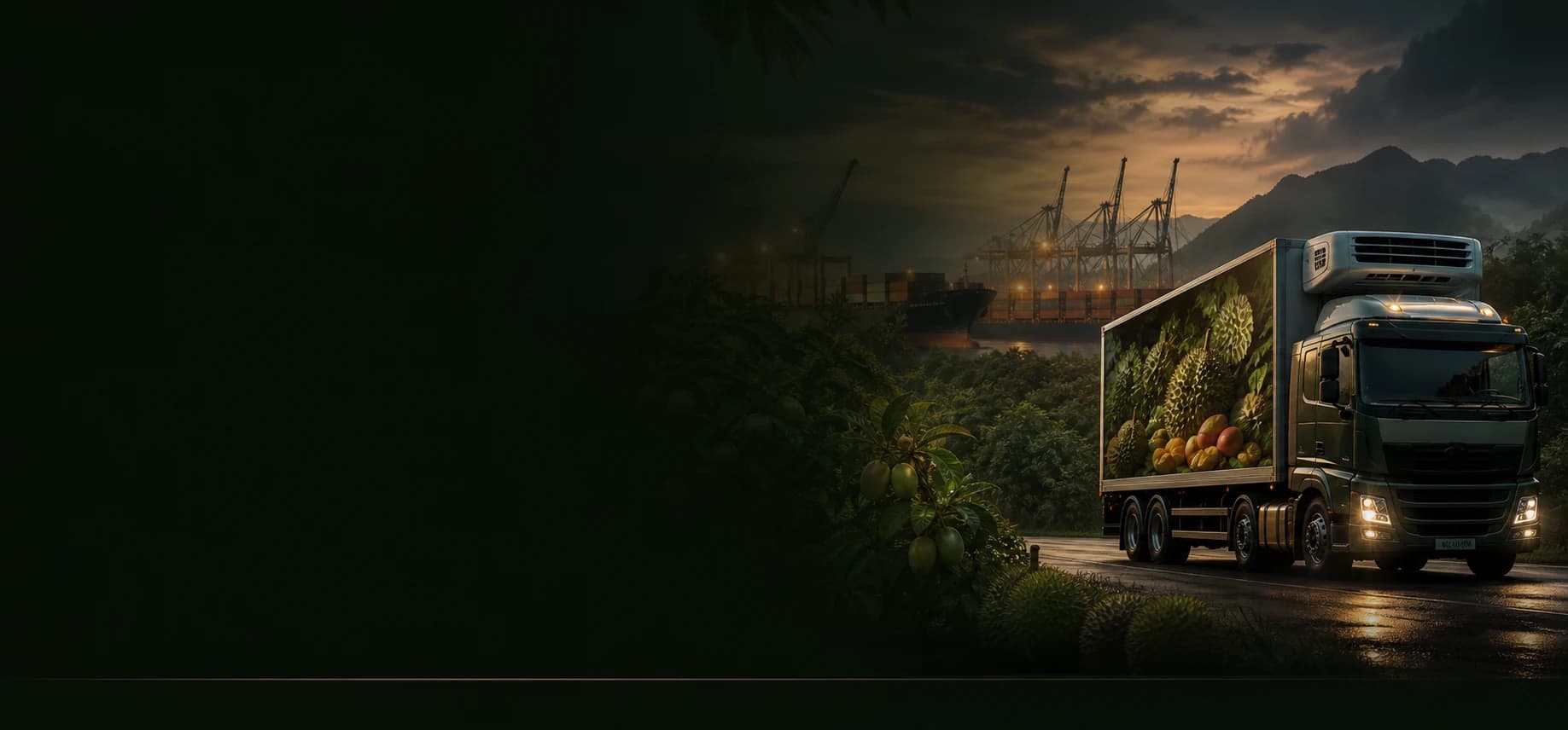Export truck and tropical fruit landscape